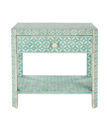 Handmade Bone Inlay Geometric Pattern Bedside Furniture