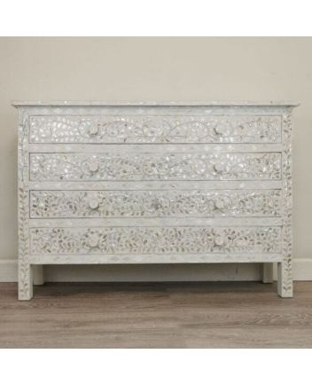 Handmade Mother of Pearl Floral Pattern Sideboard