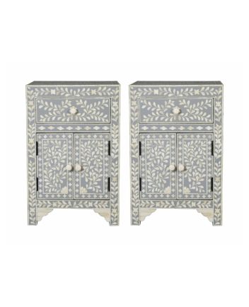 Handmade Bone Inlay Set of 2 Bedside Tables
