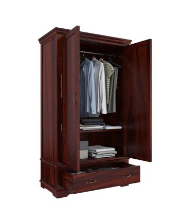 Handmade Modesto Rustic Wood Large Wardrobe Almirah With Shelves And Drawer  Furniture