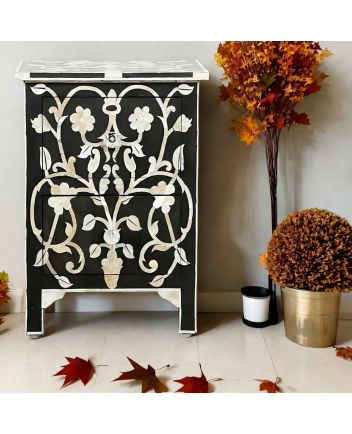 Handmade Bone Inlay Floral Pattern Bedside Furniture