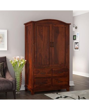 Handmade Nevada Traditional Solid Wood Large Wardrobe Almirah with Drawers  Furniture