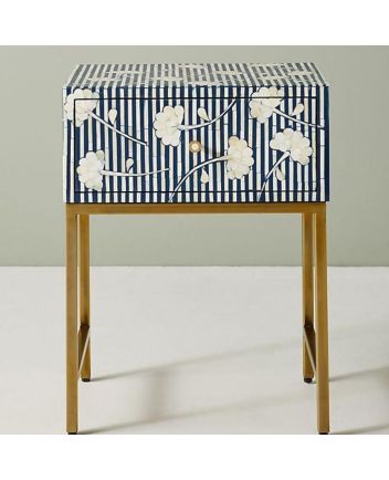 Handmade Bone Inlay Iron Legs Bedside Furniture