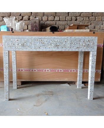 Handmade Mother of Pearl Floral Pattern Console Table