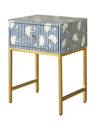 Handmade Bone Inlay Iron Legs Bedside Furniture