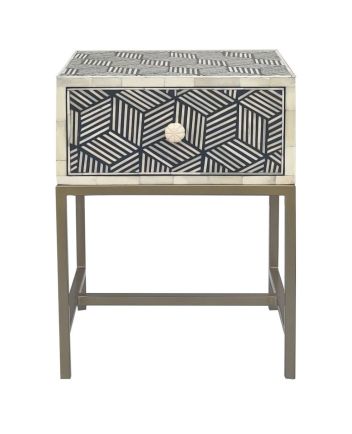 Handmade Bone Inlay Iron Legs Stripe Bedside Furniture