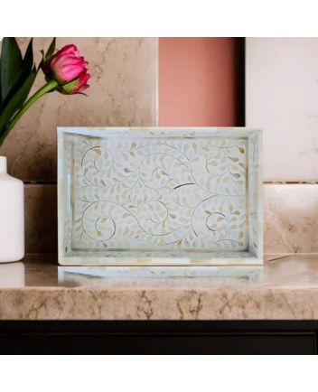 Handmade Bone Inlay Floral Pattern Serving Tray