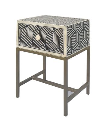 Handmade Bone Inlay Iron Legs Stripe Bedside Furniture