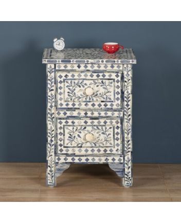 Handmade Blue Bone Inlay Floral Pattern Bedside Furniture
