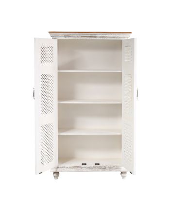 Handmade Shasta Distressed White Solid Wood Hand Carved 2 Door Antique Almirah