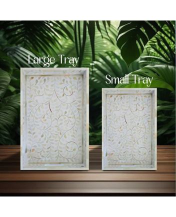 Handmade Bone Inlay Floral Pattern Serving Tray