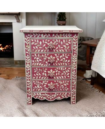Handmade Bone Inlay Floral Pattern Bedside Furniture
