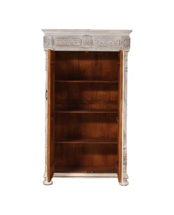 Handmade Keene Country Weathered White Solid Wood 2 Door Hand Carved Almirah Sideboard