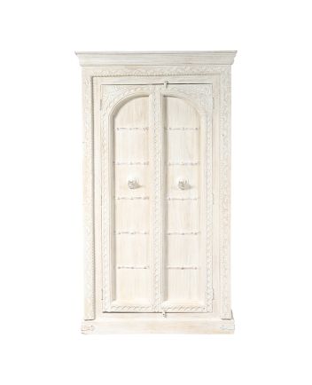 Handcrafted Gonzales Traditional Rustic Solid Wood 4 Tier Distressed White Almirah Furniture