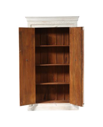Handcrafted Gonzales Traditional Rustic Solid Wood 4 Tier Distressed White Almirah Furniture