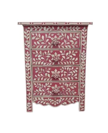 Handmade Bone Inlay Floral Pattern Bedside Furniture