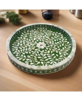 Handmade Mother of Pearl Floral Pattern Serving Tray