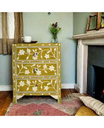 Handmade Bone Inlay Floral Pattern Bedside Furniture
