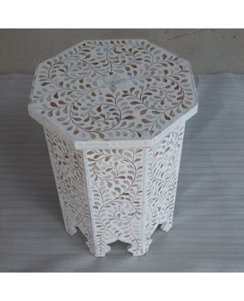 Handmade Mother of Pearl Floral Pattern End Table