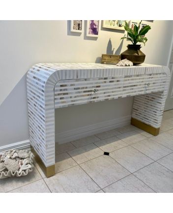 Handmade Mother of Pearl Floral Pattern Console Table