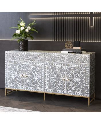 Handmade Mother of Pearl Floral Pattern Sideboard