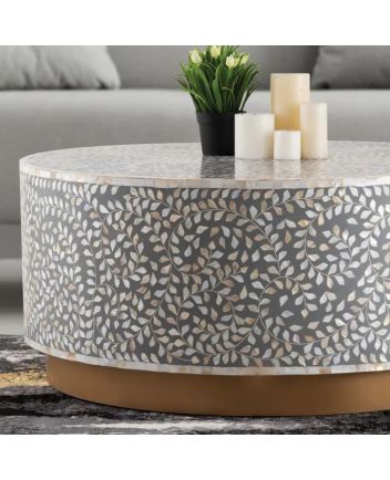 Handmade Mother of Pearl Floral Pattern Coffee Table