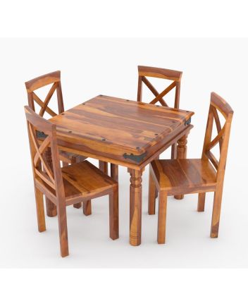 Handmade Rustic Solid Reclaimed Wooden Dining Table and Chair Set