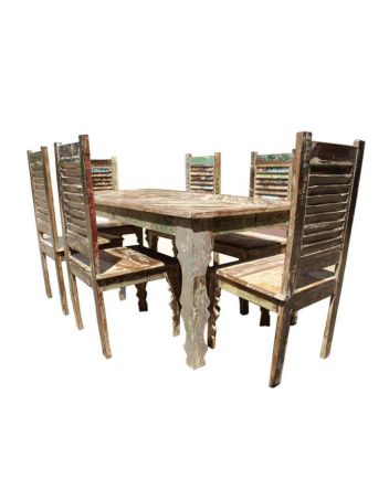 Handmade Rustic Solid Reclaimed Wooden Dining Table and Chair Set