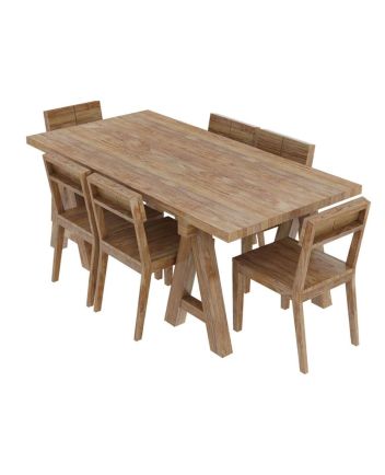Handmade Rustic Solid Reclaimed Wooden Dining Table and Chair Set