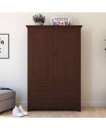 Handmade Bradenton Mahoghany Solid Wood Large Wardrobe with  5 Drawers  Furniture