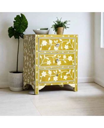 Handmade Bone Inlay Floral Pattern Bedside Furniture