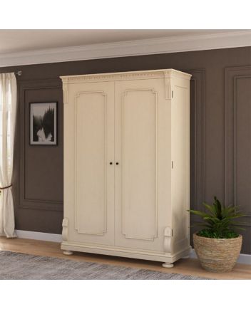 Handmade Otranto Mahogany Wood Large White Almirah  Wardrobe Furniture