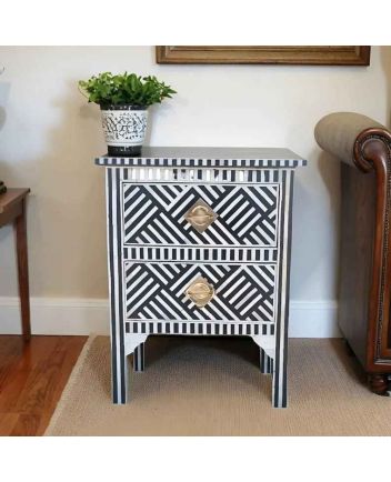 Handmade Bone Inlay Stripe Pattern Bedside Furniture