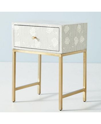 Handmade Bone Inlay Iron Legs Floral Design Bedside