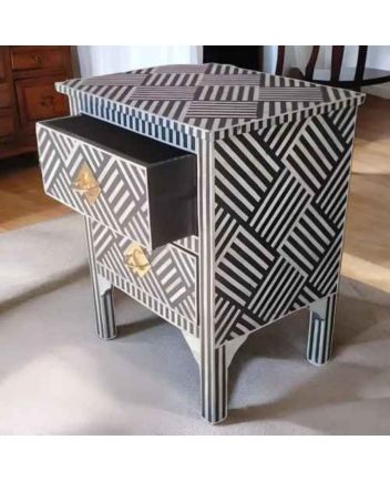 Handmade Bone Inlay Stripe Pattern Bedside Furniture