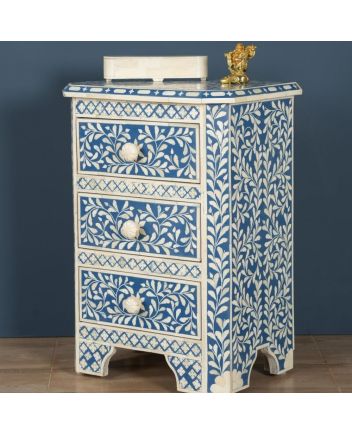 Handmade Bone Inlay Floral Pattern Bedside Furniture