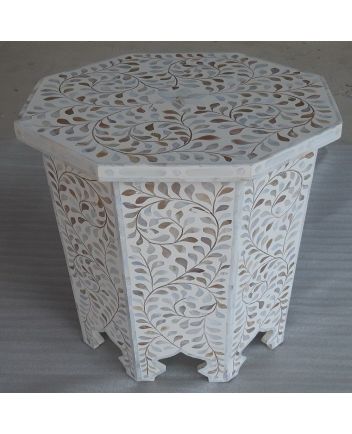 Handmade Mother of Pearl Floral Pattern End Table