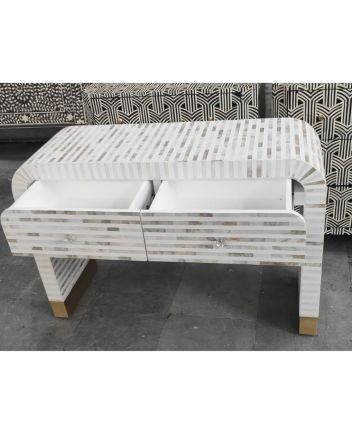 Handmade Mother of Pearl Floral Pattern Console Table