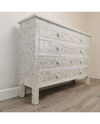 Handmade Mother of Pearl Floral Pattern Sideboard
