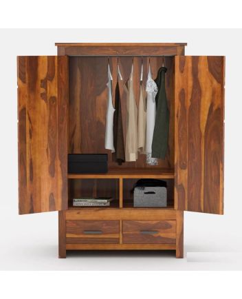 Handmade Santa Barbara Solid Wood Large Bedroom Almirah Wardrobe With Drawers Furniture