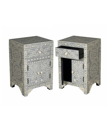 Handmade Bone Inlay Set of 2 Bedside Tables