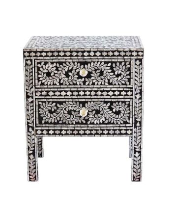 Handmade Mother of Pearl Floral Pattern Bedside Furniture