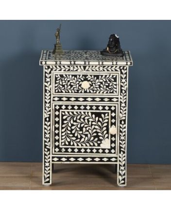 Handmade Bone Inlay Floral Pattern Bedside Furniture