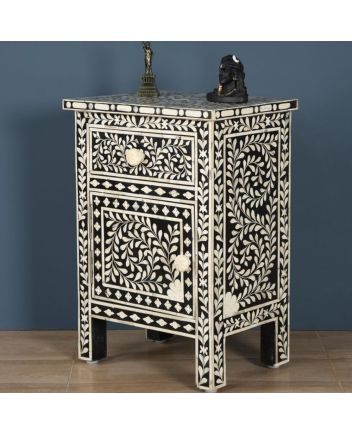 Handmade Bone Inlay Floral Pattern Bedside Furniture