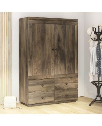 Handmade Ambler Mahogany Wood Live Edge Style Large Clothing Almirah Wardrobe Furniture