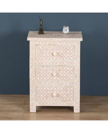 Handmade Bone Inlay Geometric Pattern Bedside Furniture