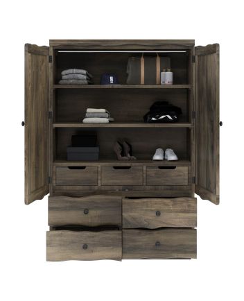 Handmade Ambler Mahogany Wood Live Edge Style Large Clothing Almirah Wardrobe Furniture
