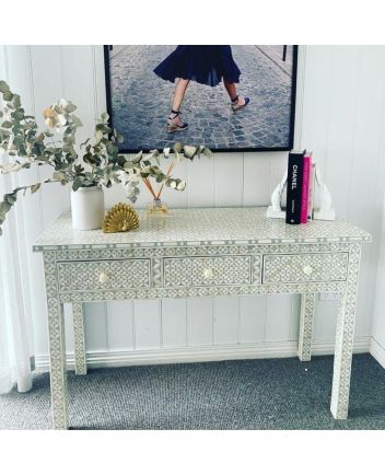 Handmade Bone Inlay Geometric Pattern Console Table