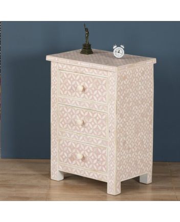 Handmade Bone Inlay Geometric Pattern Bedside Furniture