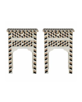 Handmade Bone Inlay Set of 2 Bedside Tables